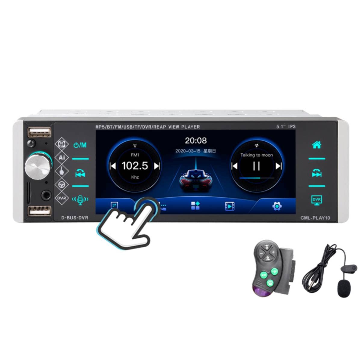 5.1 Pollici 1Din 5188 Car MP5 Player IPS Schermo a Pressione Controllo vocale Radio RDS AM FM 4USB Interconnessione bidirezionale + Microfono a Collare