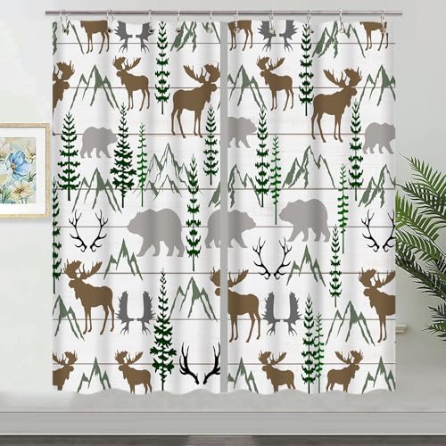 Image of Viajar Bear Kitchen Curtains, Wild Animals Bear Kitchen Curtains Forest Moose Kitchen Window Curtain Rustic Cabin Lodge Farmhouse Window Treatment Sets with Hooks, (55X39)