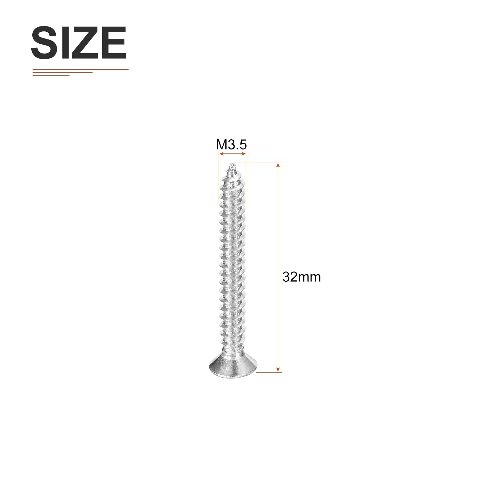 DTGN 50Pcs M3.5x32mm Flat Head Wood Screws, 304 Stainless Steel Phillips Self Tapping Screws - Good for Woodworking Furniture - Silver - Image 2