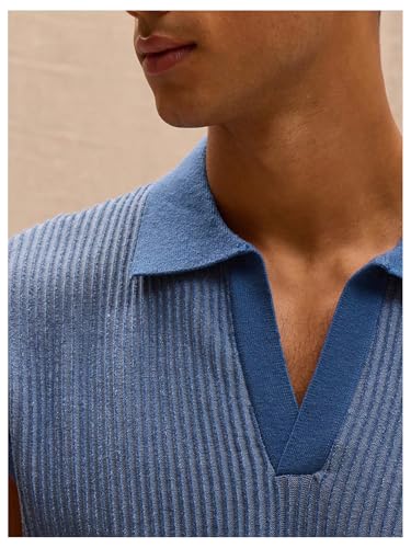 GORGLITTER Men's Striped Sweater Vest Sleeveless Knit Tank Tops Collar Pullover Knitwear4