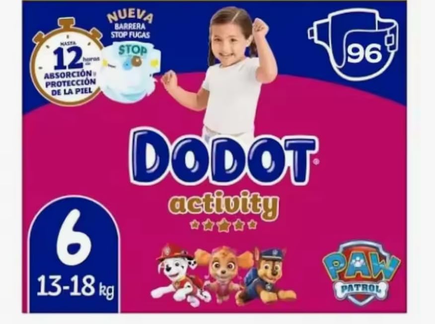 Dodot Activity Pañales Talla 6, 13-18 kg, 96 Unidades, Pack Mensual, con Barrera Stop Fugas
