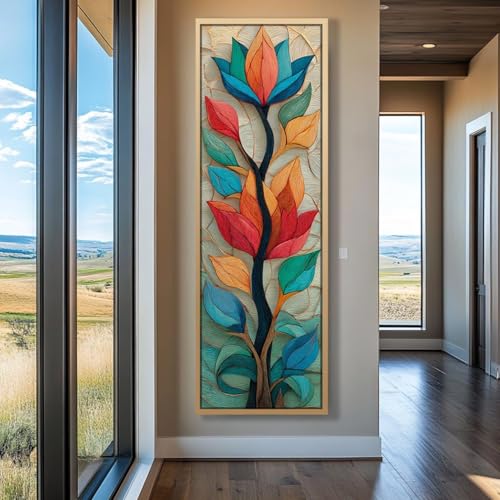 YUSUZHU Quadro da parete lungo e stretto, dipinto su tela alto e sottile, arte verticale, quadro su tela incorniciato per ufficio, stanze o corridoio (20x60 cm/cornice interna)