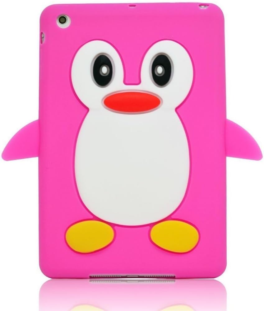 2014 Hot Sale 3D Cartoon Super Lovely New Penguin Soft Silicone Case Protective Cover For Apple Ipad Mini (Rose)