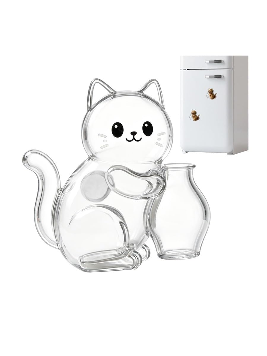 Ropicean 2Pcs Cat Shape Suction Refrigerator Sticker - Transparent Pet Hair & Whisker Keepsake Box(A)