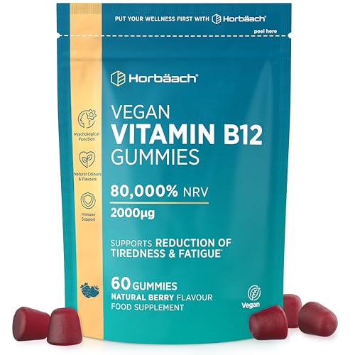 Vitamin B12 Gummies 2000mcg | 60 Count | High Strength Berry Flavour Tablet Alternative | Vitamin B12 (Cyanocobalamin) Supplement for Energy Support | Suitable for Vegans | By Horbaach