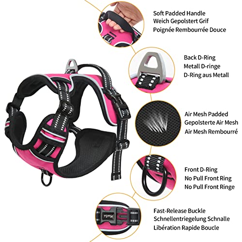 HEELE Dog Harness Dog Harness Small Dog No Pull Harness with Soft Handle Reflective Puppy Harness Adjustable, Rose, S - Image 3