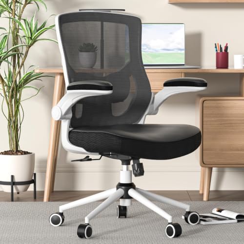 Image of Office Chair for Long Hours & Lower Back Pain Relief - Waterfall-Edge PU Seat Cushion, Padded Lumbar Support and Flip-up Armrests, Ideal for Office or Study