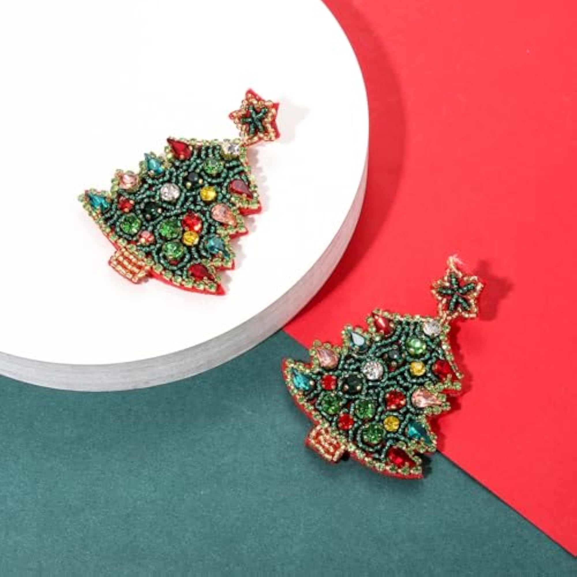 Women's Beaded Christmas Tree Dangling Earrings