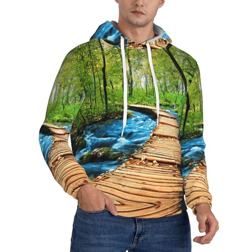 Sweat à capuche classique en polaire homme imprimé pont en bois