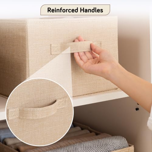 Image of HOKIPO Foldable Storage Boxes for Clothes Organizer for Wardrobe | Storage Bins for Wardrobe Fabric Organizers with Handle, Medium, Pack of 2 - Beige (AR-6684-BGE*2)