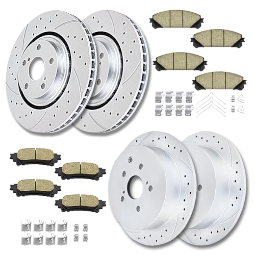 Acinoparts Front and Rear Drilled and Slotted Brake Rotors Ceramic Brake Pads Brake Kit Replacement for 2010-2015 Lexus RX350 2010-2015 RX450h 2011-2020 Toyota Sienna 2014-2019 Highlander