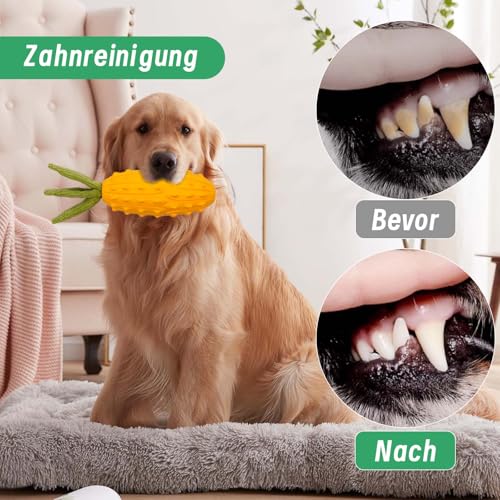 LIFLIX Hundespielzeug Quietschend für Kauer, Harte Kauspielzeug Hund aus Naturkauschuck, Hundespielzeug Robust für Kleine Mittelgroße und Große Hunde, Gehörnte Melone Form