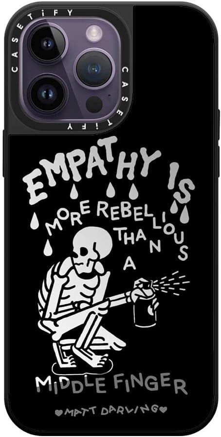 CASETiFY Mirror Case for iPhone 14 Pro Max Compatible with Magsafe - Empathy is More Rebellious Than a Middle Finger - Silver on Black