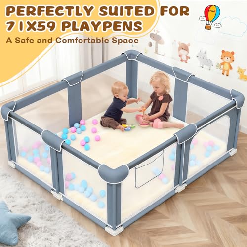 Image of Yozoia Thick Baby Play Mat for Floor 71 x 59, Ultra Soft Playpen Mat, Machine Washable Tummy Time Foam, Non-Slip Bottom Helps Cushion, for Kids, Infant and Toddler Crawling