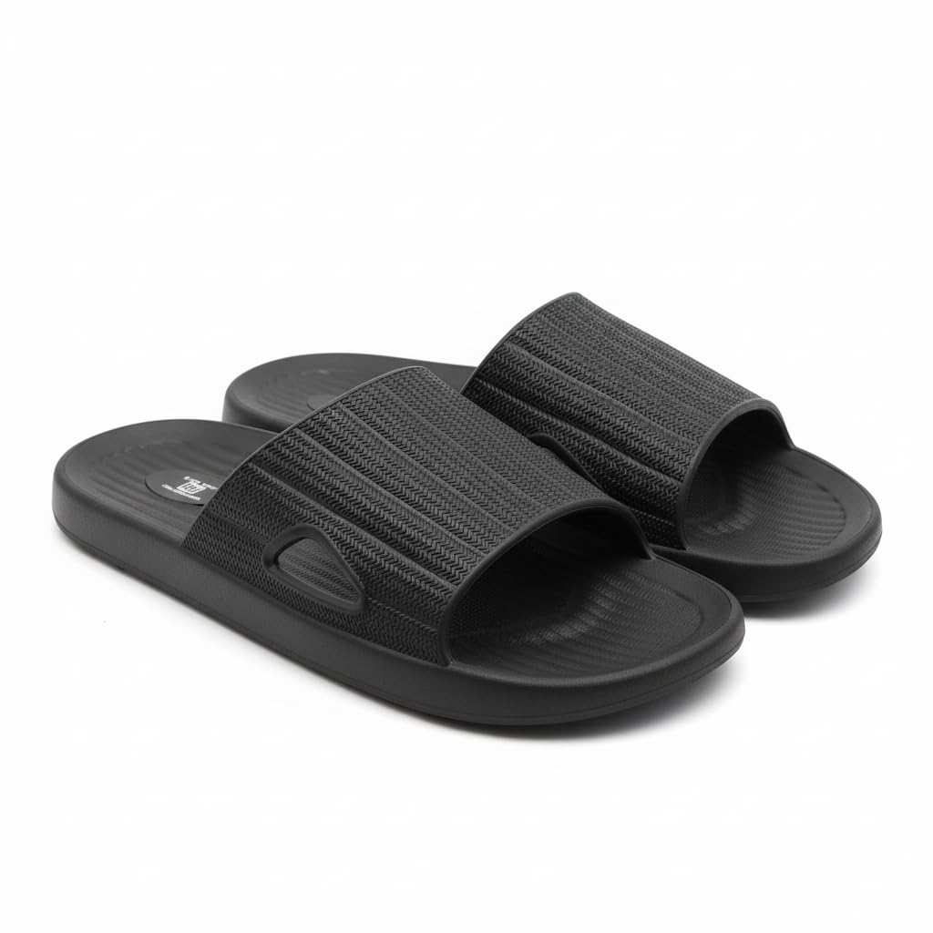 Classic Striped Men's Bathroom Slippers(Black, 43-44)-image-6