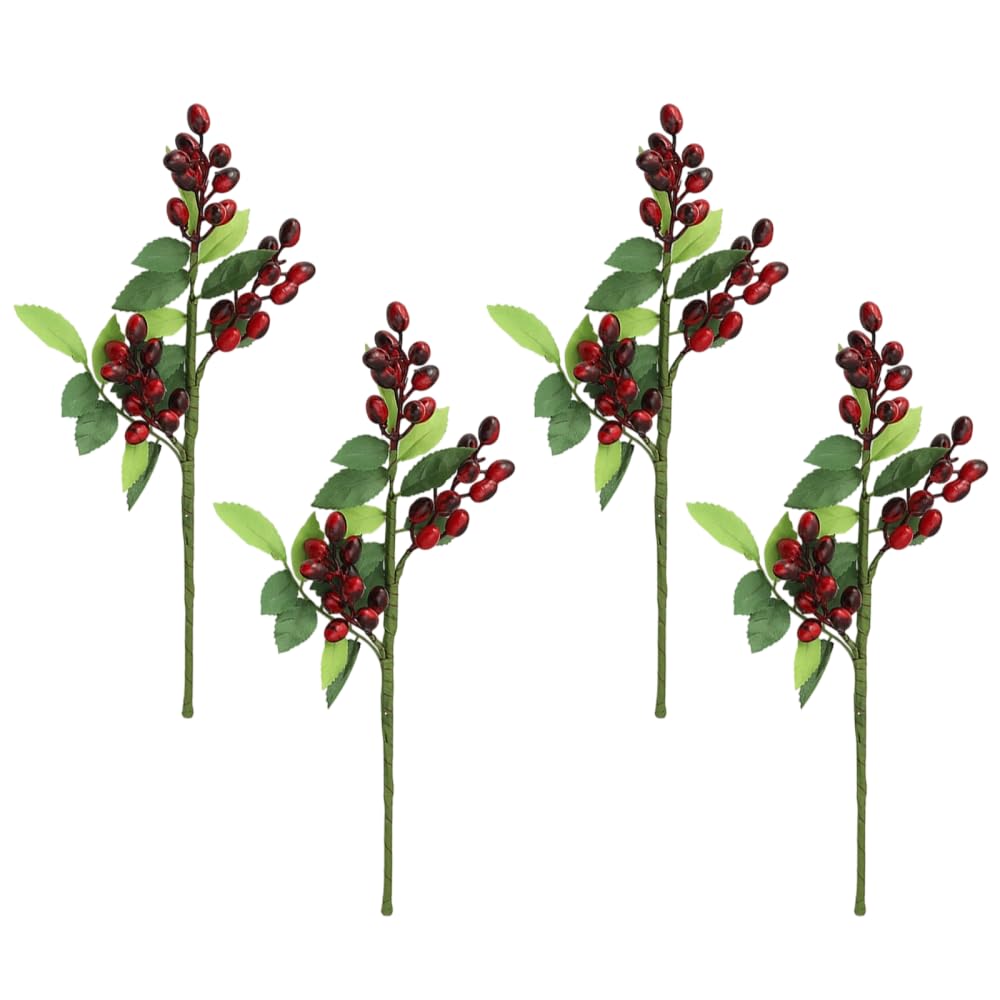 Bdkmms Red Artificial Berry Stems, 4Pcs Fake Berries Decor Reusable Artificial Berry Decorations For Christmas Wreath Decors