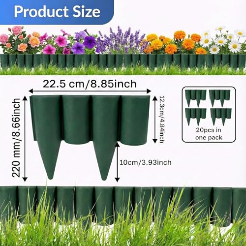 Image of Woven Garden Border Fence Pillar Design (20 Pcs) Green- Interlocking Edging Panels | Flexible Weave Fence for Flower Beds, Lawns & Pathways