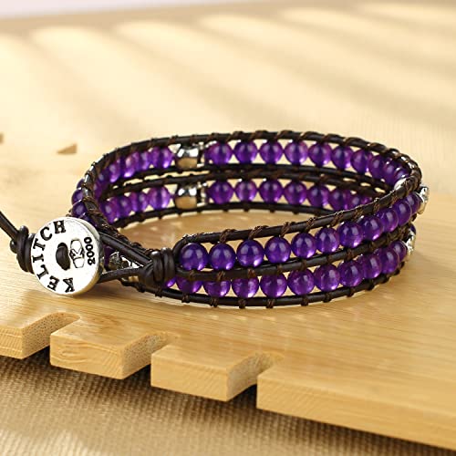 Image of KELITCH Double Wrap Bracelet Women Hand-Braided Turquoise Beads Bracelets Boho Leather Bracelets Bangle