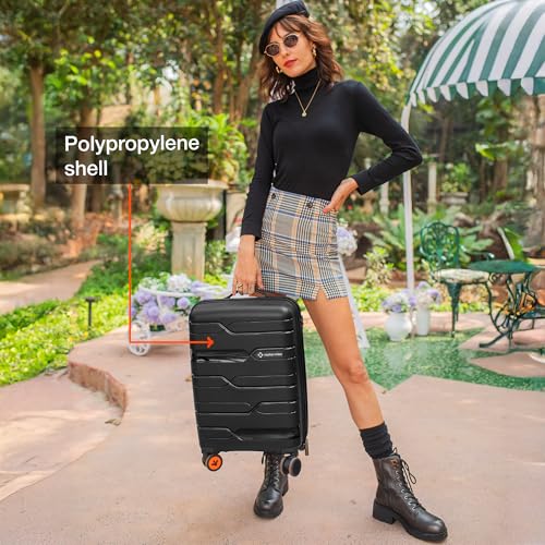 Image of Nasher Miles Paris Hardshell-Sided Polypropylene Cabin Luggage Black 20 Inch |55Cm 8 Wheel Inline Trolley Bag, Small