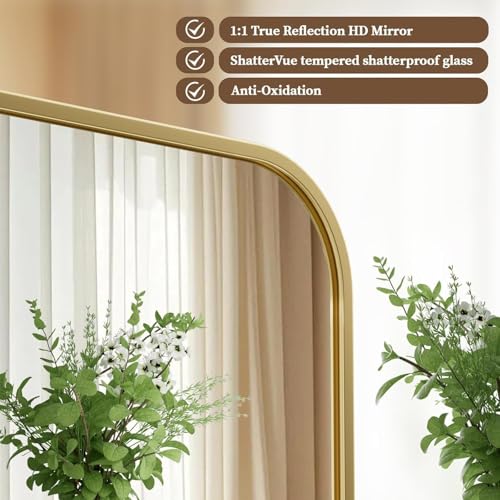 Image of The Artment your artistic apartment Streamline Rectangle Wall Mirror | HD Glass | Metal Frame | Wall-Mounted | Elegant Design for Bedroom, Bathroom, Hallway, Entryway | Gold (84 CM)