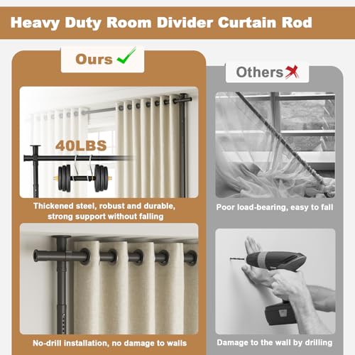 image for Mr IRONSTONE Room Divider Curtain Rod No Drilling, Partition Room Divi