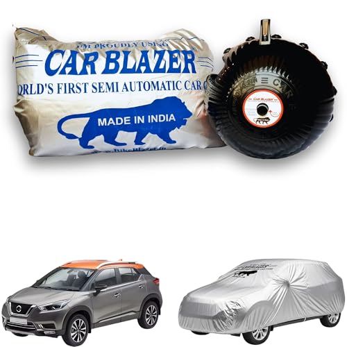 Image of CARBLAZER Portable & Semi-Automatic Full Body Car Covers: Heavy Duty Device| Anti-Theft| Dust & Scratch Proof | Water & Wind Resistant|Custom Fit| Dual-Side Cover, Compatible for Nissan Kicks