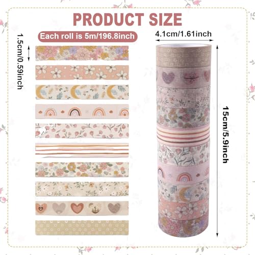 Hontaog 10 Rollen Washi Tape Set,dekoratives Klebeband zum Basteln Washi Abdeckband Set für Kinder, Scrapbooking zubehör, Bullet Journals, Bastel Planer, Handwerk und DIY