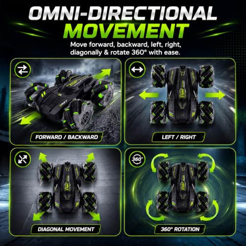 Image of Amazon Brand - Jam & Honey Remote Control Drift Stunt Car Toy | 4x4 RC Car for Kids & Adult | High Speed Racing Car | Omni-Directional Wheels | 360 Rotation | Double Sided Driving | RGB Lights Music