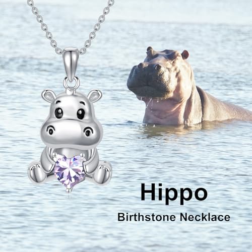 Image of PROESS Animal Birthstone Necklace 925 Sterling Silver Otter /Axolotl /Hippo /Elephant /Dachshund /Monkey /Red Panda Pendant Necklace Animal Birthstone Jewelry Gifts for Women