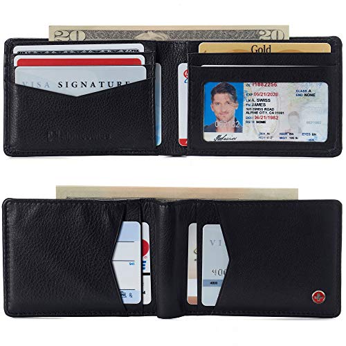 Alpine Swiss Delaney Slim Bifold Wallet | Front Pocket Wallet | 8 Card Slots ID Window | Outside Card Slot| RFID Protected Premium Leather | Gift Box Black2