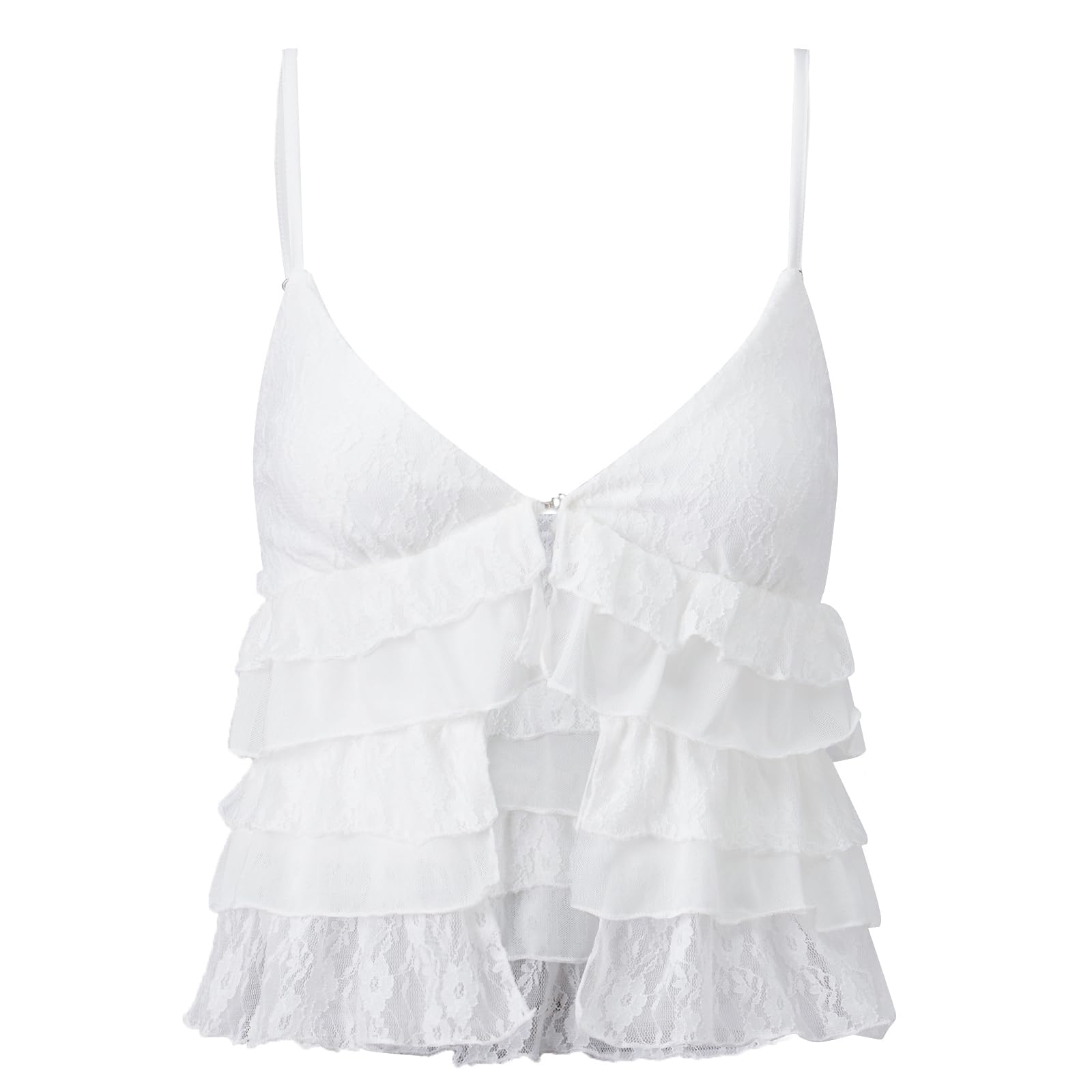 Sexy Outfit Camisolas de Encaje Y2k para Mujer con Cuello en V y Capas divididas sin Mangas para Fiesta de Verano Cami Top Streetwear