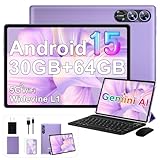 2026 Android 15 Tablet, 10 Inch Tablets with Gemini AI, 30GB+64GB+1TB Expand, 2-in-1 Octa-Core Electronics Tablets with Keyboard, Mouse, 5G WiFi, 6000mAh, GPS, Widevine L1, Split Screen - Violet