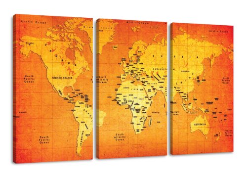 bestpricepictures 160 x 90 cm impression sur toile mappemonde 1165 - peinture / image / tableau / decoration sur châssis