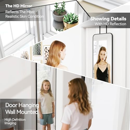 47x14 Mirror Rectangle Full Body Length Door Hanging Wall Mounted Metal Aluminum Alloy Frame Dressing Make-up Mirrors for Entryway Bedroom Bathroom Living Room 47 14 inch Black - Image 5