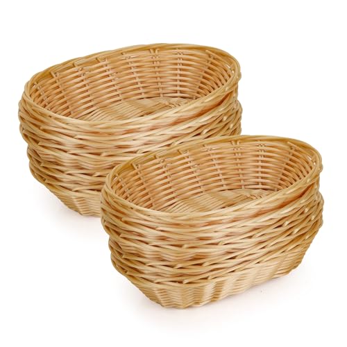 Aramanara 12 Pcs Small Wicker Baskets Oval Wicker Food Baskets Wicker Woven Breads Serving Basket Imitation Rattan Fruit Baskets for Food Display, Vegetables
