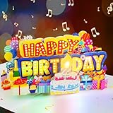 MZD8391 Birthday Cards Light 3D Pop Up Music, Blowable LED Candle Cake Gifts Greeting Cards for Women Men Kids Mom