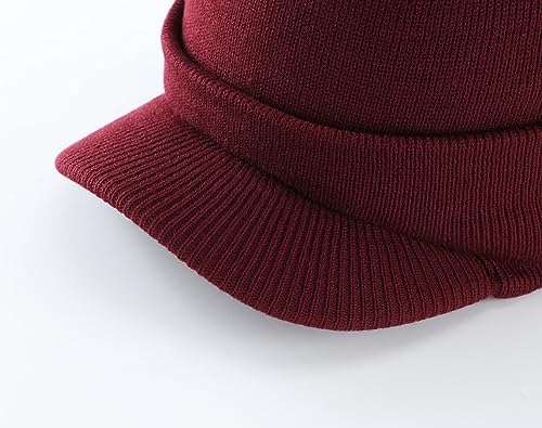 Image of Home Prefer Men's Winter Beanie Hat with Brim Warm Double Knit Cuff Beanie Cap Watch Radar Hat