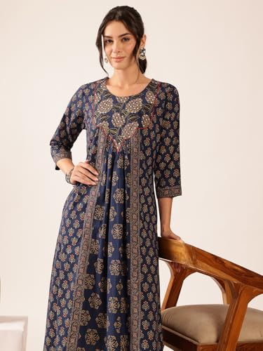Image of Vbuyz Women's Floral Print A-Line Cotton Stitched Kurta