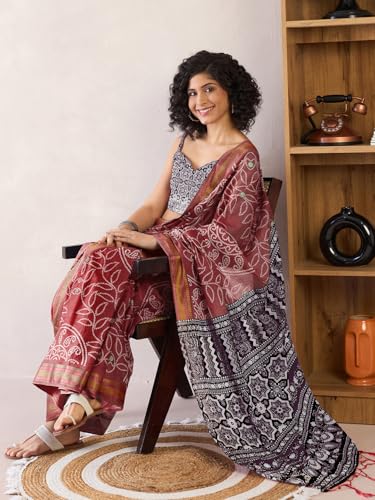 Image of SAREE MALL Women's Cotton Bandhani Printed Ready To Wear one Minute Saree With Unstitched Blouse