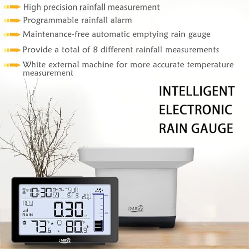 image for JMBay Digital Rain Gauge Outdoor with Thermometer, Self-Emptying Wirel