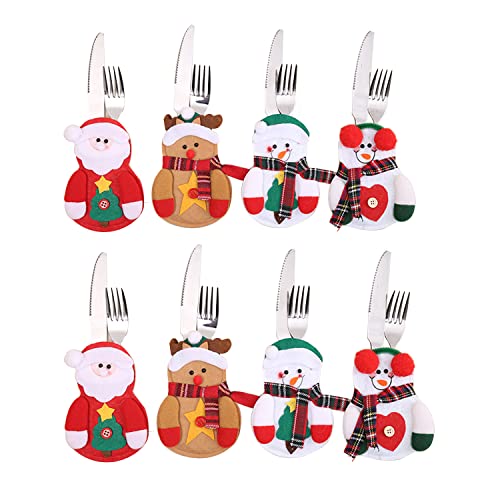 Wybtbm 8pcs Porte Couvert Noël Deco, Porte-Couverts de Costume de Noël,Table Noël Bonhomme de Neige Décoration Table Noël Cadeaux, Décoration de Table Cover