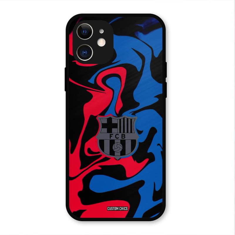 Image of PrintShield FC Barcelona Comic Back Cover for iPhone 12, Shockproof Printed Phone Case with Soft TPU Sides & Anti-Slip Grip