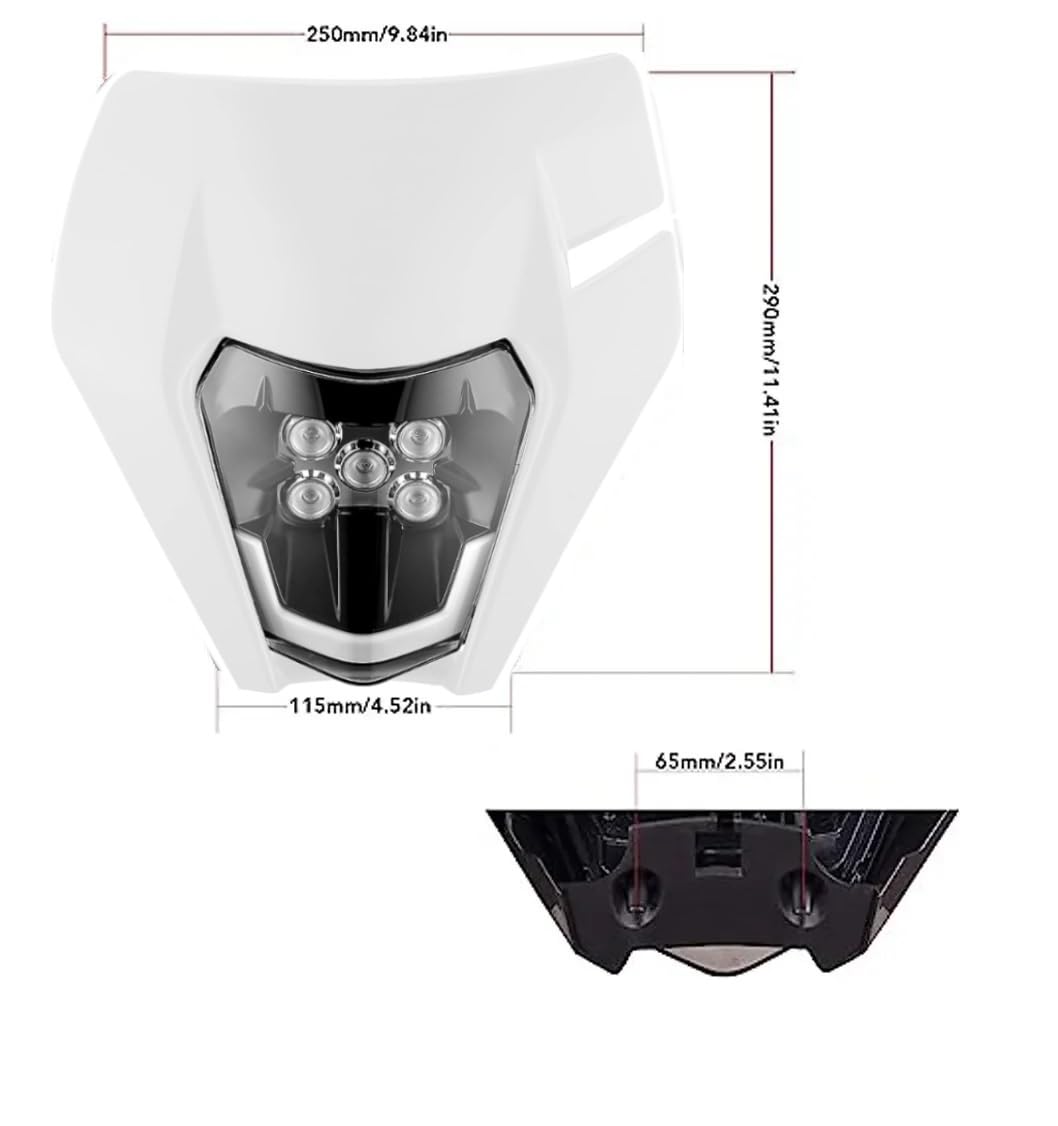 Generico LED Faro Anteriore Universale Motocross Mascherina Moto con Faro V-Face Universale Cross Enduro Supermoto Bianco