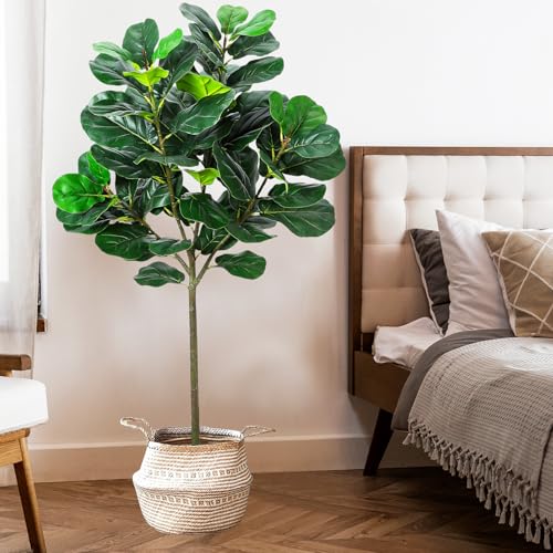 GarveeHome Artificial Fiddle Leaf Fig Tree, 63 Inch Faux Ficus Lyrata Plant with 62 Fiddle Leaves, Fake Floor Plant in Pot for Indoor Outdoor Living Room House Office Garden Decor