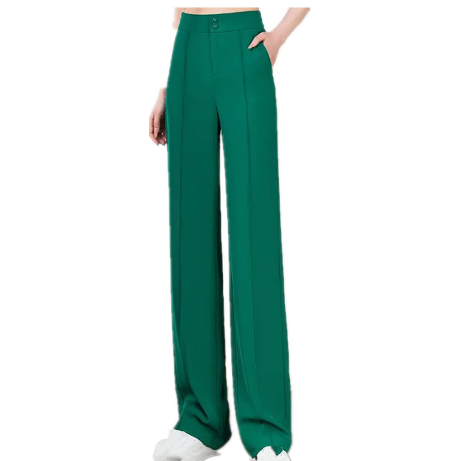 Fashion Womens Casual Workplace Temperament Trousers Loose All-Match Straight Pants Commuter Trousers Green M
