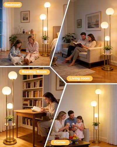 Image of Lightdot Gold Floor Lamp 3-Lights Dimmable Floor Lamps with Tray 3000K Bulbs Included Unique Modern Tall Standing Lamp for Living Room /Bedroom /Sofa Beside /Corner Decor