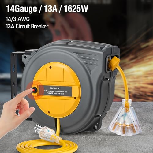 Suraielec CR504A 50 Ft Retractable Extension Cord Reel thumb #2