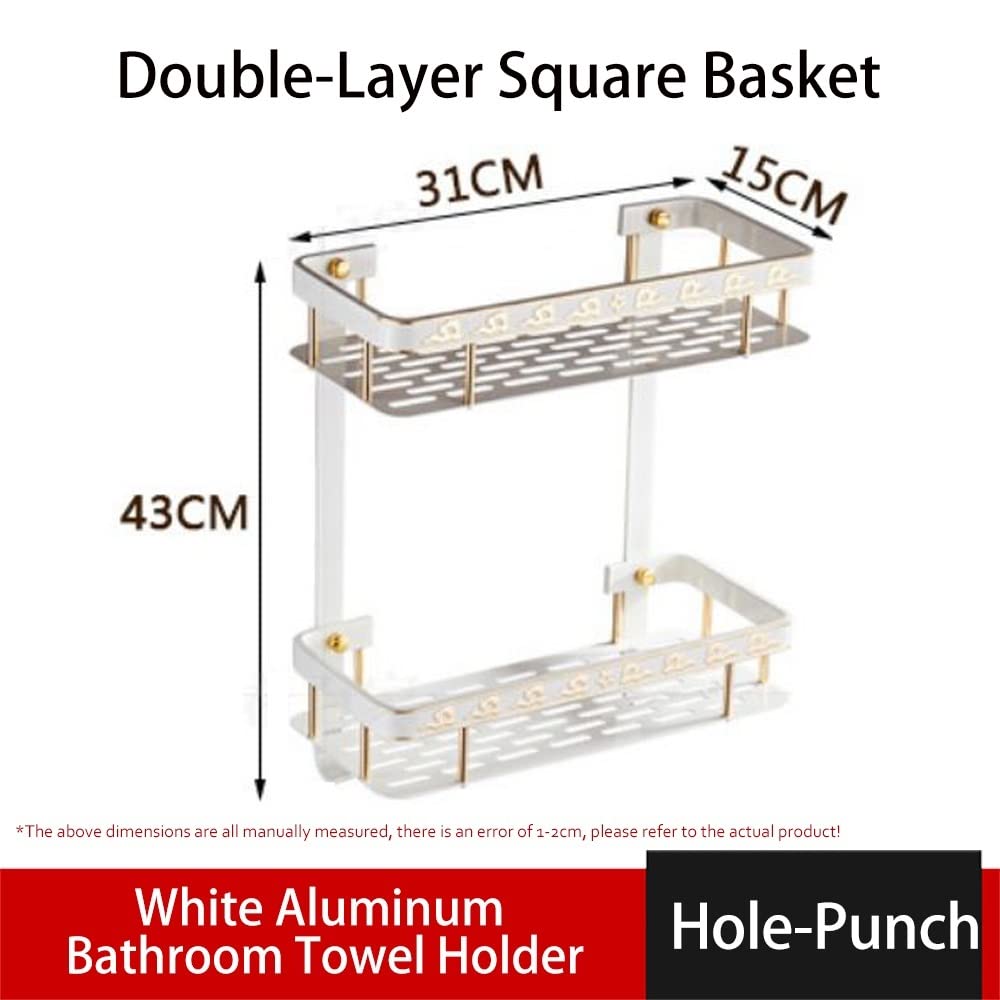 Cesta de ducha Estante de ducha Cesta cuadrada Almacenamiento de inodoro de aluminio blanco de dos niveles, soporte para champú Estante organizador de Kichen, accesorios de baño Estante de almacenamie