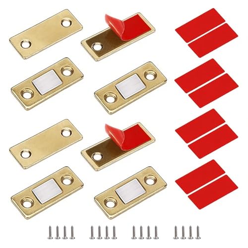 Imanes magnéticos fuertes para puerta de armario, 4 unidades, autoadhesivos, para muebles, armarios, acero inoxidable, para puertas correderas, cocina, ventanas, armarios, dorados