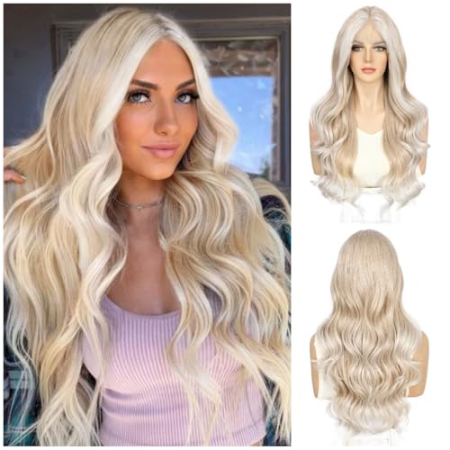 Sapphirewigs Lace Front Wig Synthetic Ombre Blonde 13x4 Body Wave Synthetic Lace Front Wigs Party Date Daily Wear Christmas Natural Looking 26 inch
